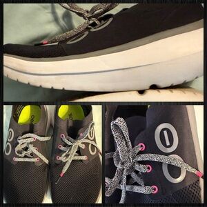 Oofos Black and White Athletic Shoes with Pink Accents